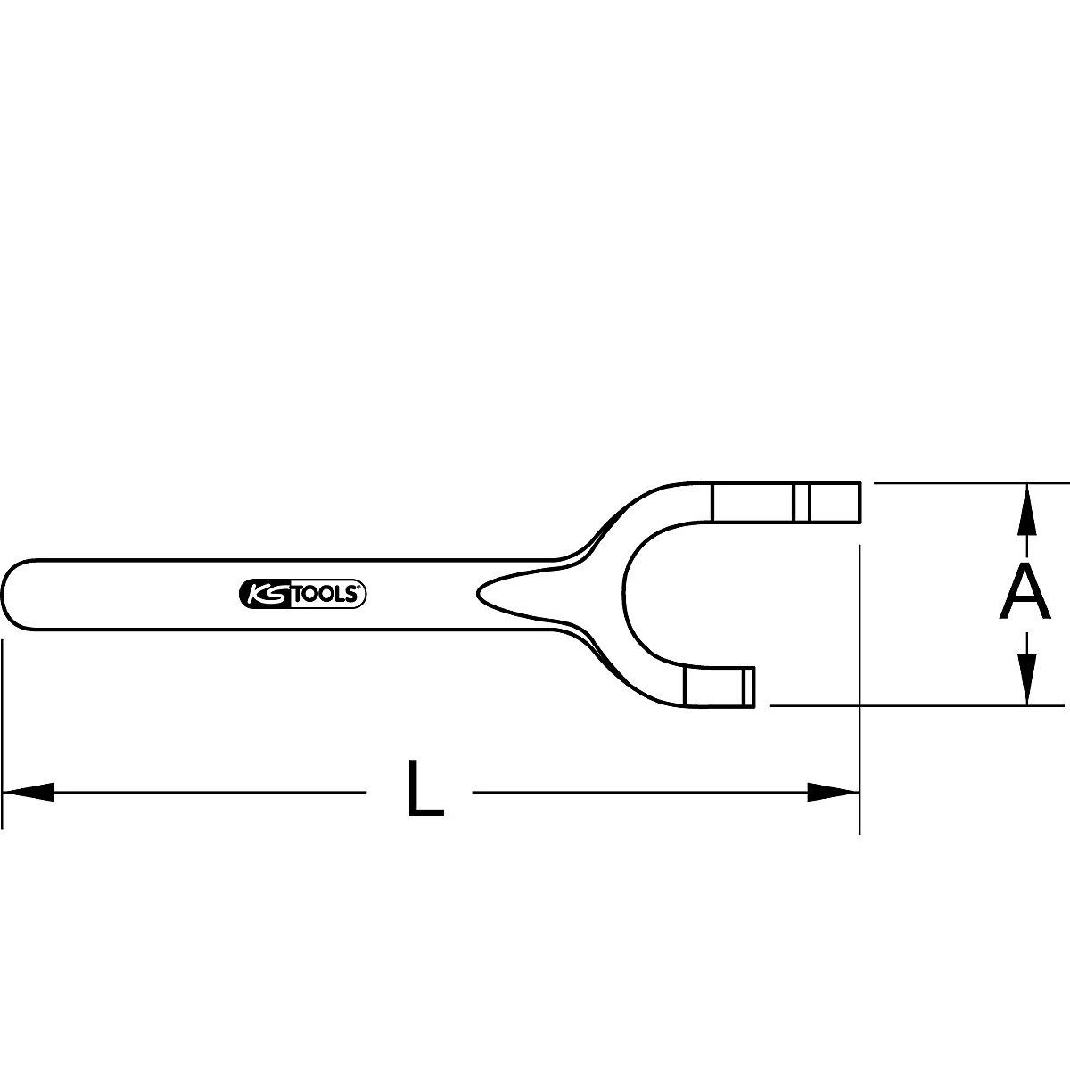 Offener Schlüssel in weißer Skizze. "KS TOOLS" Logo sichtbar.